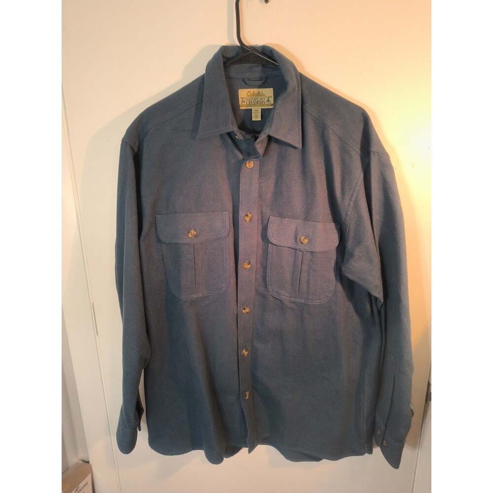 Cabelas Deerskin Soft Chamois Shirt Mens M Blue Heavyweight Cotton Flannel L/S